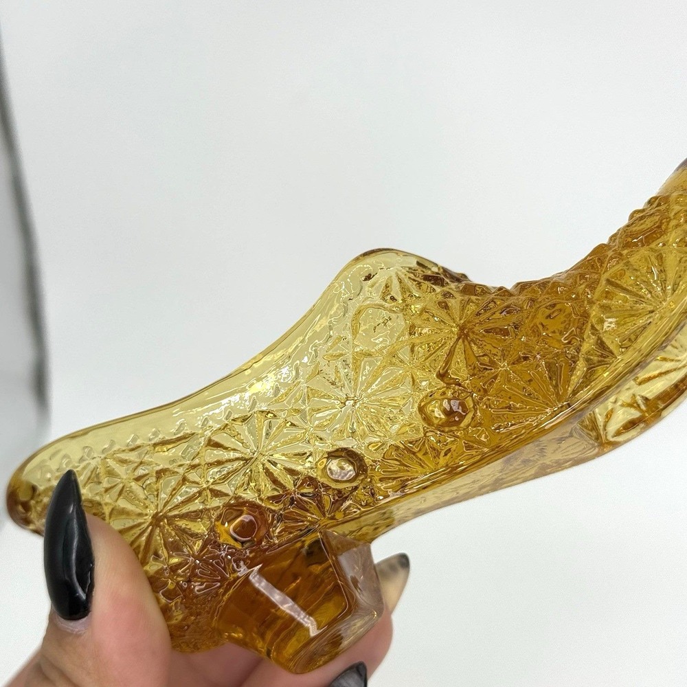 Vintage Amber Daisy & Button Glass Shoe Slipper Heeled Boot‎ Collectible 4.5" - Picture 8 of 10